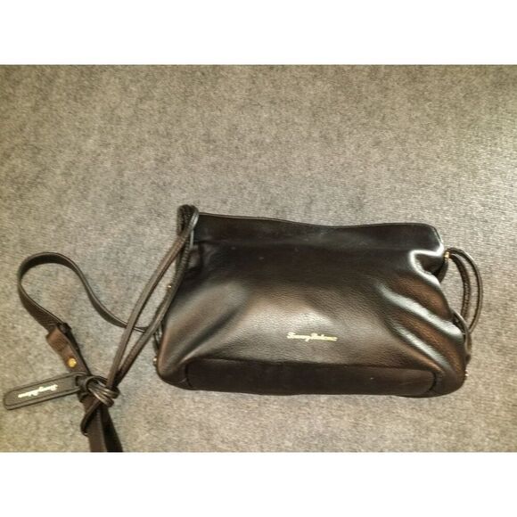 Tommy Bahama Crossbody Bag Black Leather Embroidered Gold Tone Embellish Boho - Picture 5 of 12